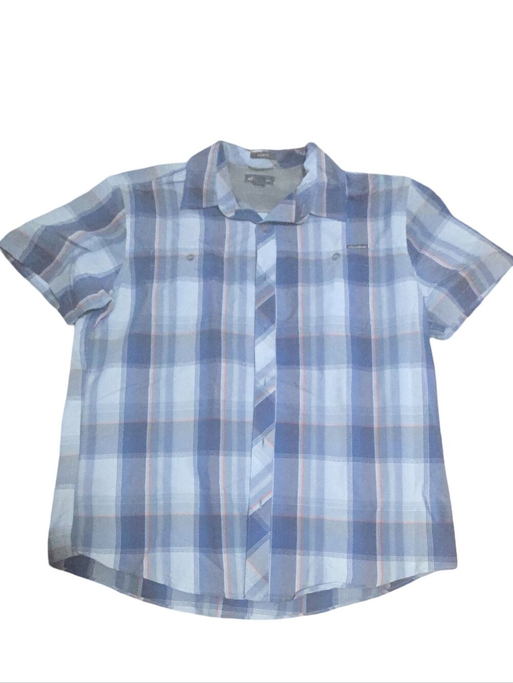 Eddie Bauer Navy and Light Blue Plaid Short Sleeve Shirt Size L